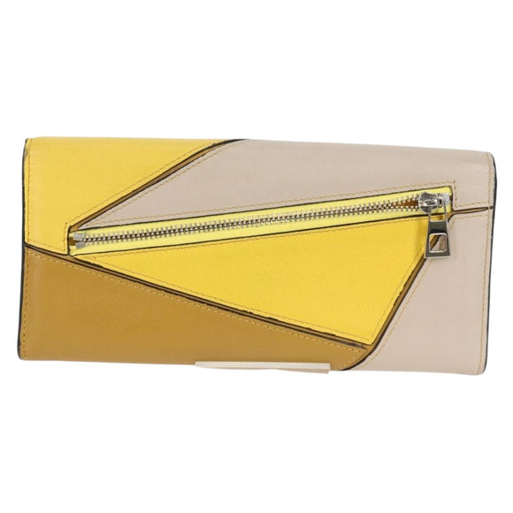 LOEWE Puzzle Anagram Long Wallet Leather Yellow Auth 134883M