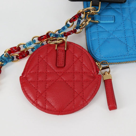 Christian Dior Canage Pouch Leather Blue Red black Auth 134892M