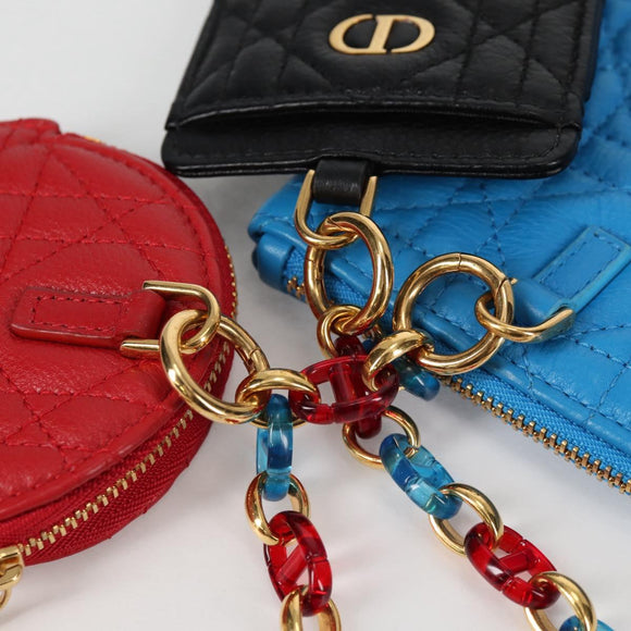 Christian Dior Canage Pouch Leather Blue Red black Auth 134892M