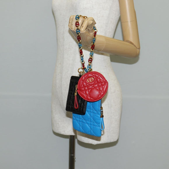 Christian Dior Canage Pouch Leather Blue Red black Auth 134892M