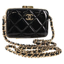 CHANEL Chain Shoulder Bag Patent leather Black Gold CC Auth 134911SAM-1