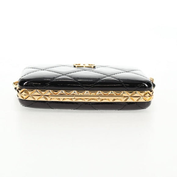 CHANEL Chain Shoulder Bag Patent leather Black Gold CC Auth 134911M