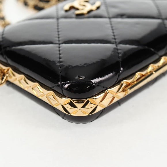 CHANEL Chain Shoulder Bag Patent leather Black Gold CC Auth 134911SAM