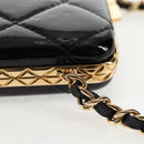 CHANEL Chain Shoulder Bag Patent leather Black Gold CC Auth 134911SAM-19