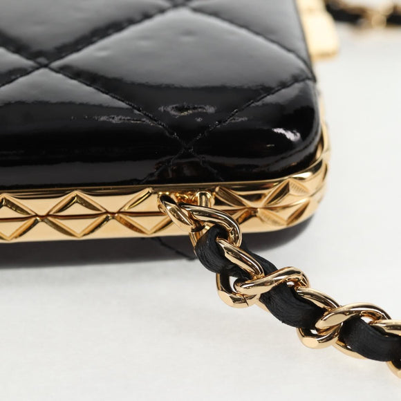 CHANEL Chain Shoulder Bag Patent leather Black Gold CC Auth 134911SAM