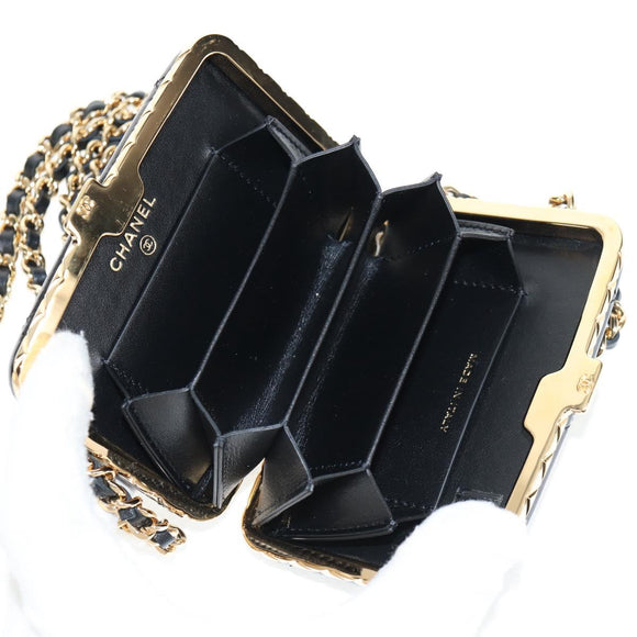 CHANEL Chain Shoulder Bag Patent leather Black Gold CC Auth 134911M