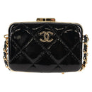 CHANEL Chain Shoulder Bag Patent leather Black Gold CC Auth 134911SAM-13