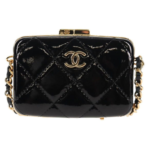 CHANEL Chain Shoulder Bag Patent leather Black Gold CC Auth 134911SAM