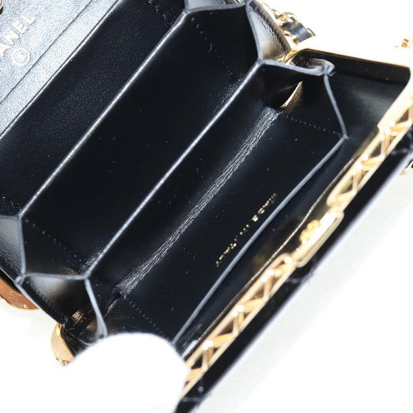 CHANEL Chain Shoulder Bag Patent leather Black Gold CC Auth 134911M