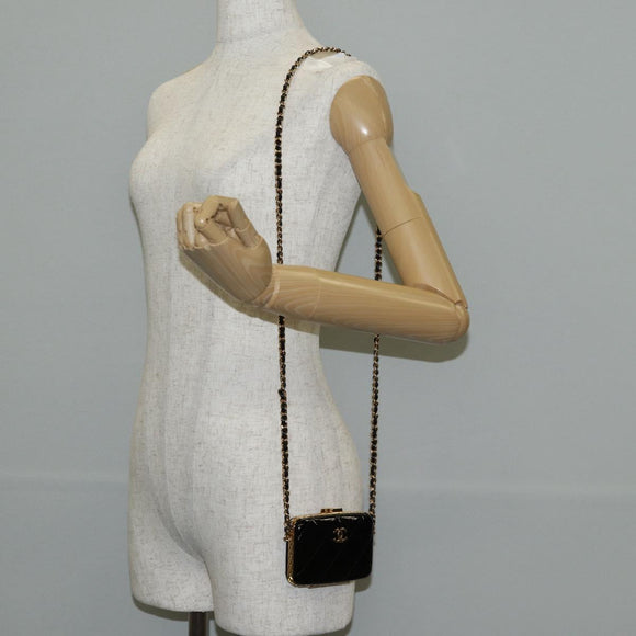 CHANEL Chain Shoulder Bag Patent leather Black Gold CC Auth 134911SAM