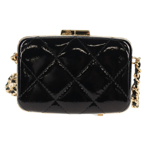 CHANEL Chain Shoulder Bag Patent leather Black Gold CC Auth 134911SAM