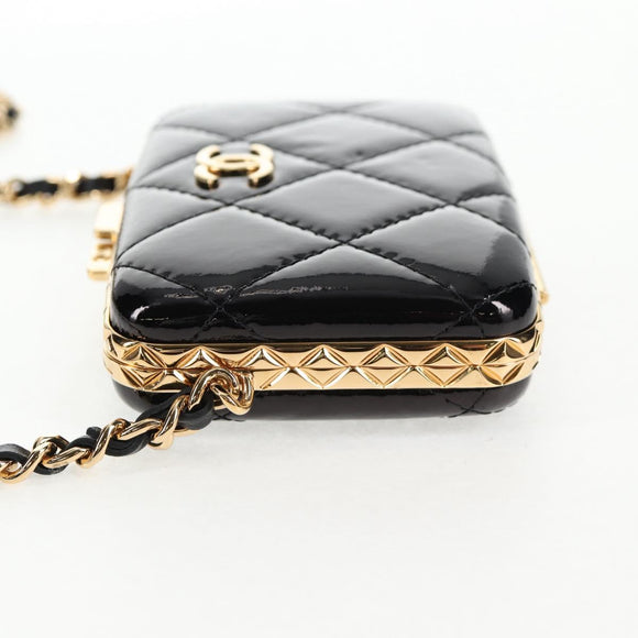 CHANEL Chain Shoulder Bag Patent leather Black Gold CC Auth 134911SAM