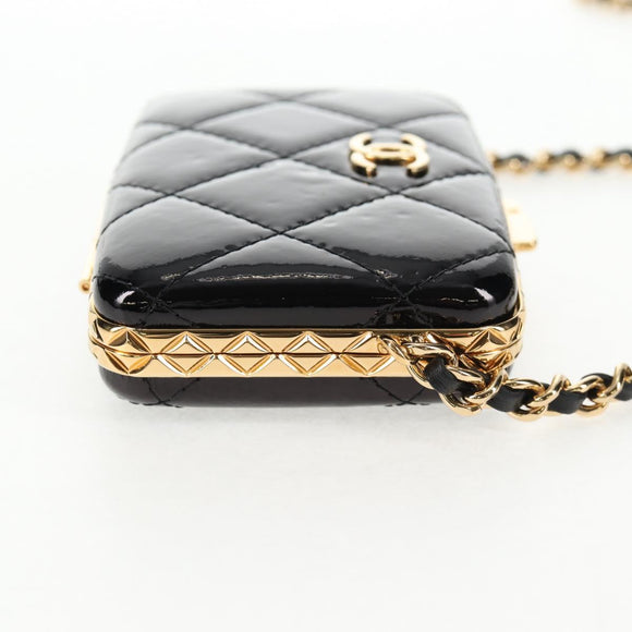 CHANEL Chain Shoulder Bag Patent leather Black Gold CC Auth 134911SAM