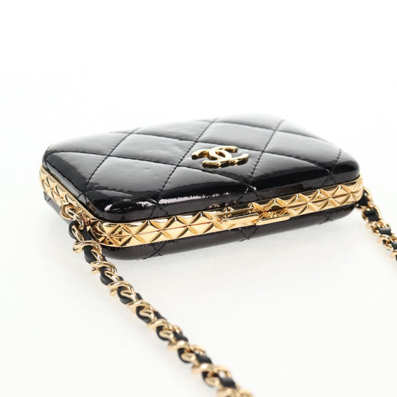 CHANEL Chain Shoulder Bag Patent leather Black Gold CC Auth 134911M