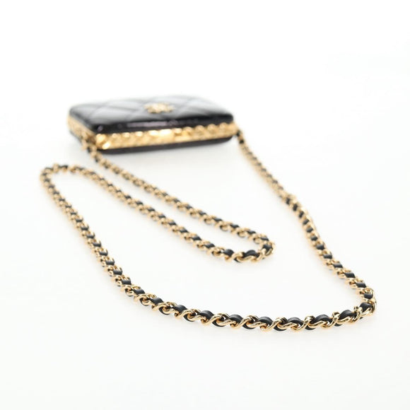 CHANEL Chain Shoulder Bag Patent leather Black Gold CC Auth 134911M