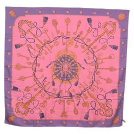 HERMES Carre 140 Scarf ""LES CLES"" Silk Purple Auth 134914M