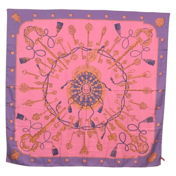 HERMES Carre 140 Scarf ""LES CLES"" Silk Purple Auth 134914M