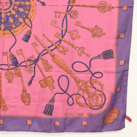 HERMES Carre 140 Scarf ""LES CLES"" Silk Purple Auth 134914M