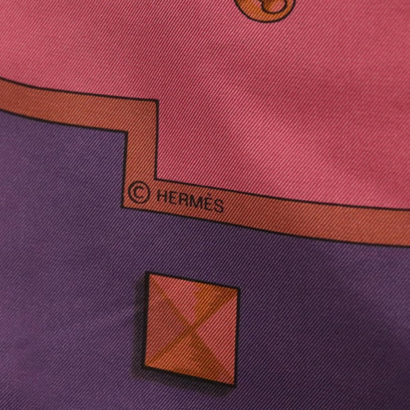 HERMES Carre 140 Scarf ""LES CLES"" Silk Purple Auth 134914M