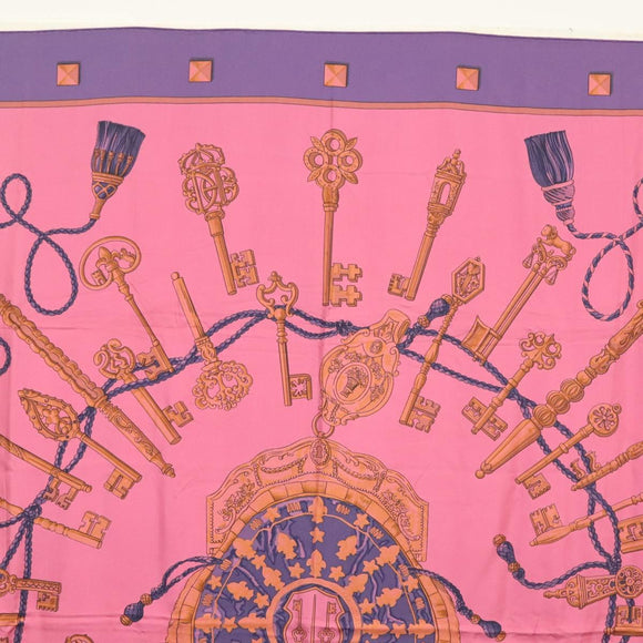 HERMES Carre 140 Scarf ""LES CLES"" Silk Purple Auth 134914M