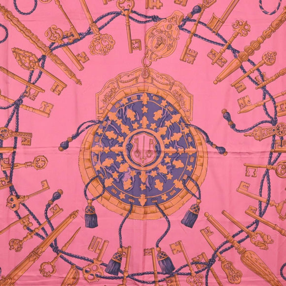 HERMES Carre 140 Scarf ""LES CLES"" Silk Purple Auth 134914M