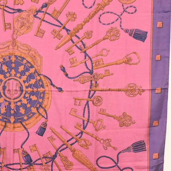 HERMES Carre 140 Scarf ""LES CLES"" Silk Purple Auth 134914M