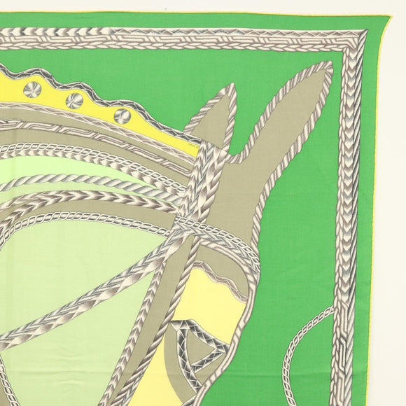 HERMES Carre 140 Scarf ""ROBE DU SOIR"" Cashmere Green Auth 134919M