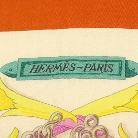 HERMES Carre 140 Scarf ""LE MORS A LA CONETABLE"" Cashmere White Auth 134921M