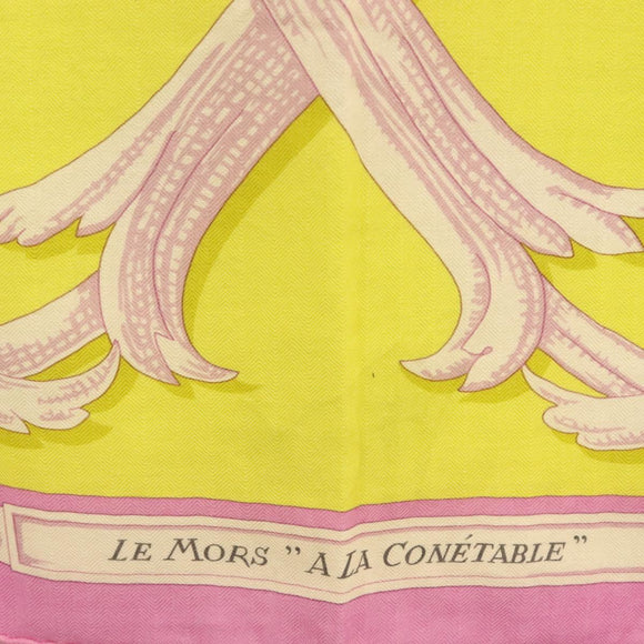 HERMES Carre 140 Scarf ""LE MORS A LA CONETABLE"" Cashmere White Auth 134921M