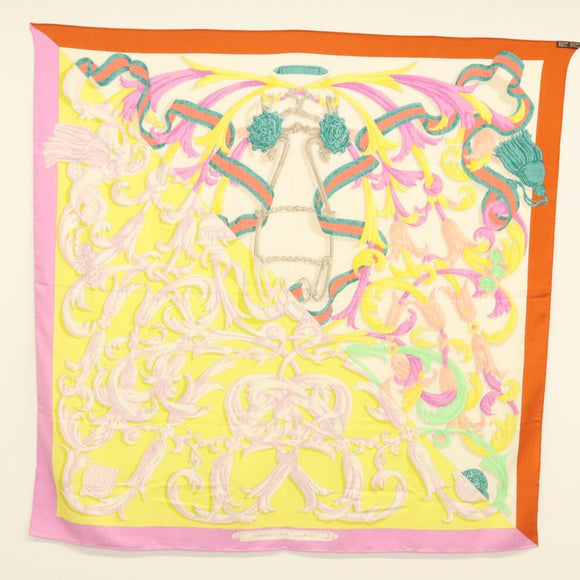 HERMES Carre 140 Scarf ""LE MORS A LA CONETABLE"" Cashmere White Auth 134921M
