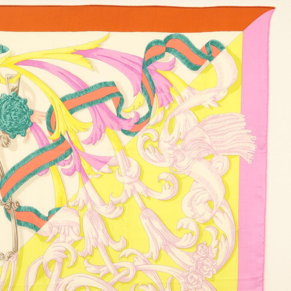 HERMES Carre 140 Scarf ""LE MORS A LA CONETABLE"" Cashmere White Auth 134921M