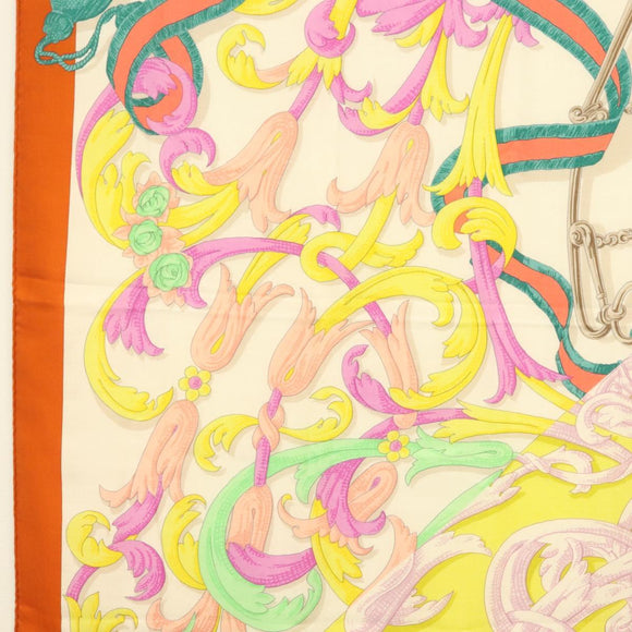 HERMES Carre 140 Scarf ""LE MORS A LA CONETABLE"" Cashmere White Auth 134921M