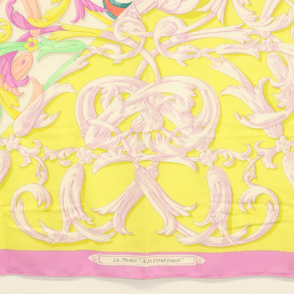 HERMES Carre 140 Scarf ""LE MORS A LA CONETABLE"" Cashmere White Auth 134921M