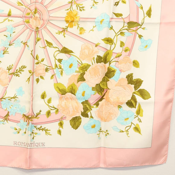 HERMES Carre 90 Scarf ""ROMANTIQUE"" Silk Pink Auth 134923