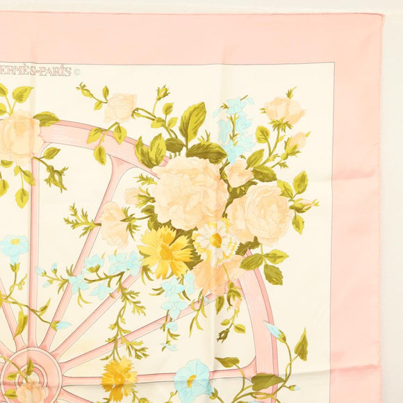 HERMES Carre 90 Scarf ""ROMANTIQUE"" Silk Pink Auth 134923