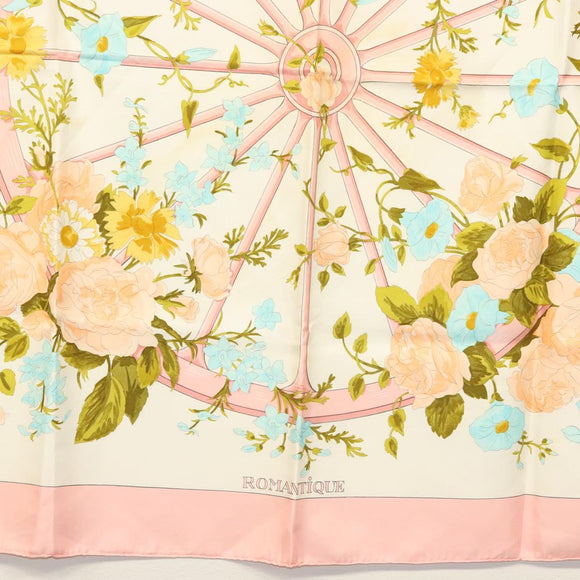 HERMES Carre 90 Scarf ""ROMANTIQUE"" Silk Pink Auth 134923