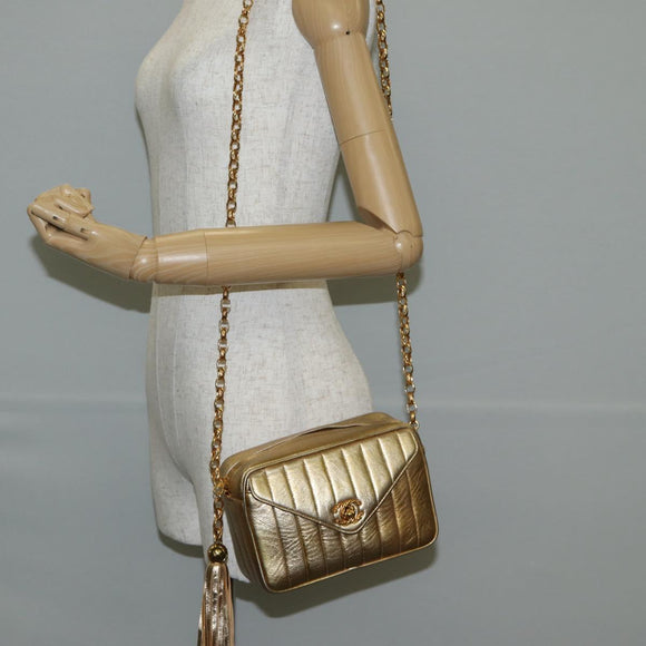 CHANEL Matelasse Chain Shoulder Bag Lamb Skin Red Gold CC Auth 134958V