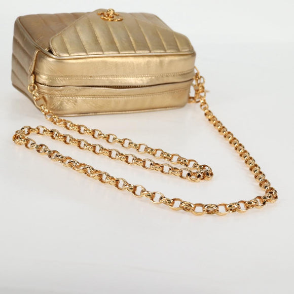 CHANEL Matelasse Chain Shoulder Bag Lamb Skin Red Gold CC Auth 134958V