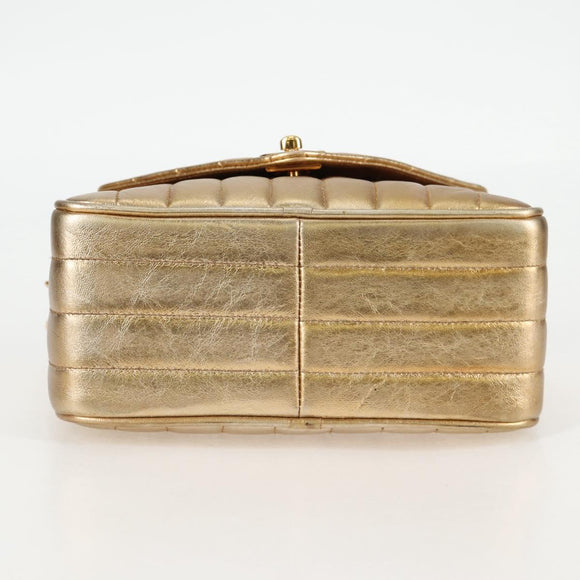 CHANEL Matelasse Chain Shoulder Bag Lamb Skin Red Gold CC Auth 134958V