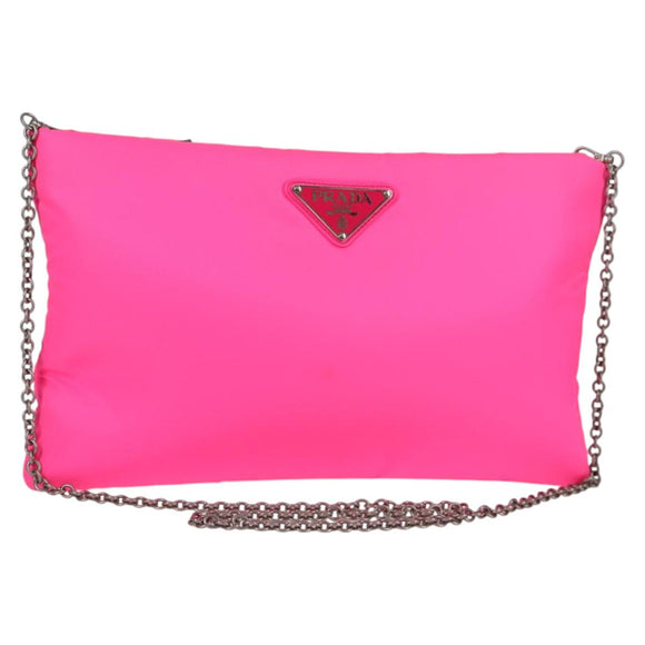 PRADA Chain Shoulder Bag Nylon Pink Silver Auth 134961M