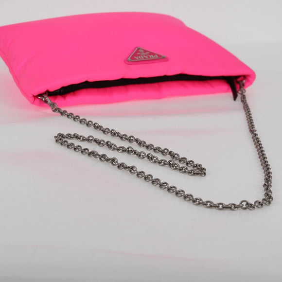 PRADA Chain Shoulder Bag Nylon Pink Silver Auth 134961M