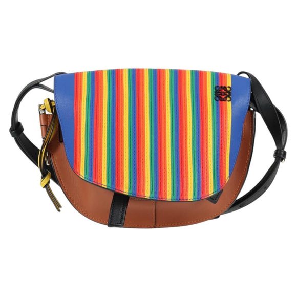 LOEWE Anagram Rainbow Gate Shoulder Bag Leather Brown Auth 134968M