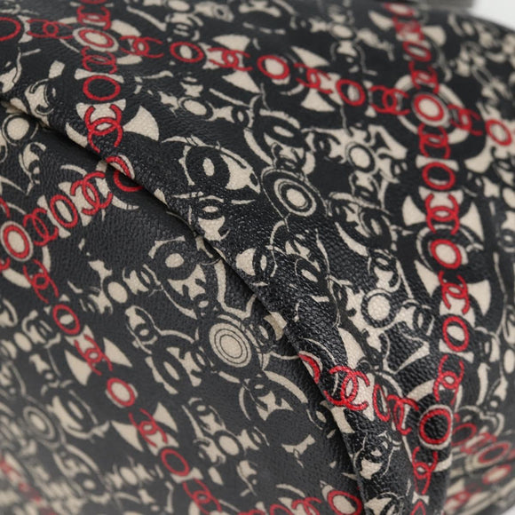 CHANEL Coco Travel Boston Bag PVC Black Silver CC Auth 134999A