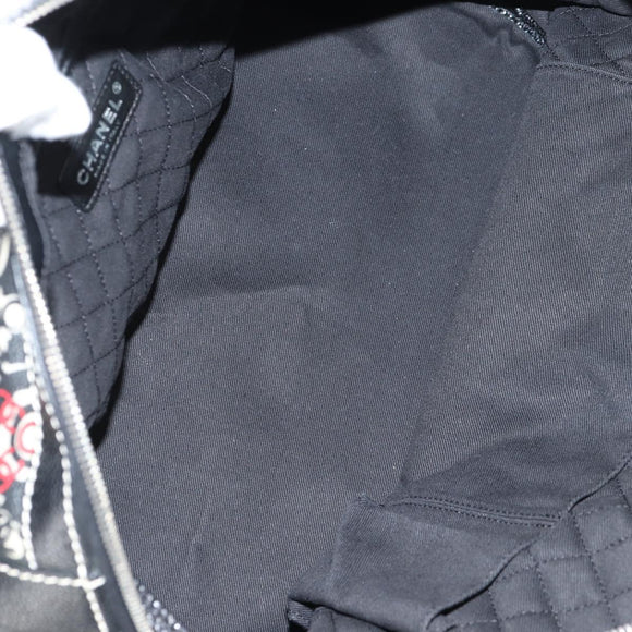 CHANEL Coco Travel Boston Bag PVC Black Silver CC Auth 134999A