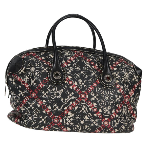 CHANEL Coco Travel Boston Bag PVC Black Silver CC Auth 134999V
