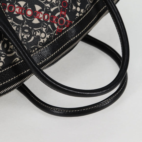 CHANEL Coco Travel Boston Bag PVC Black Silver CC Auth 134999A