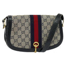 GUCCI GG Canvas Sherry Line Shoulder Bag Navy Gold Red Auth 135003-1