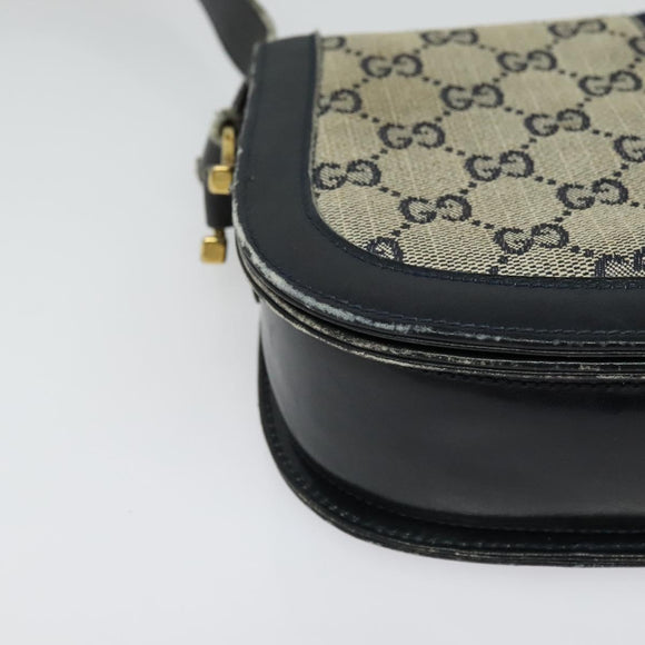 GUCCI GG Canvas Sherry Line Shoulder Bag Navy Gold Red Auth 135003