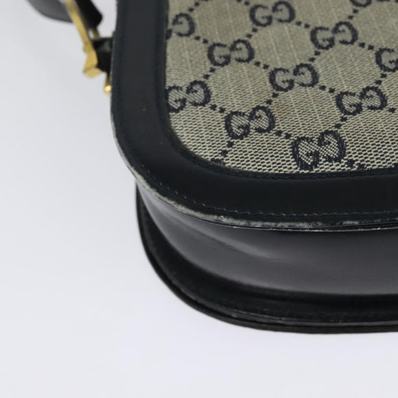 GUCCI GG Canvas Sherry Line Shoulder Bag Navy Gold Red Auth 135003