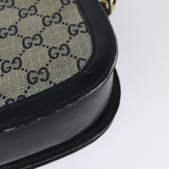 GUCCI GG Canvas Sherry Line Shoulder Bag Navy Gold Red Auth 135003